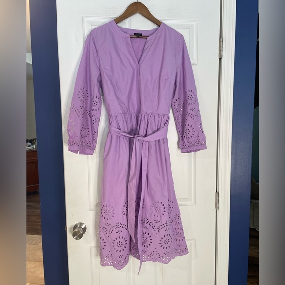 Talbots Wisteria Purple Cotton Eyelet Fit & Flare belted Shirtdress - 12 - Picture 2 of 4